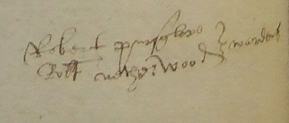 Signatures in black ink of two Wardens of Guisborough Hospital, Robert Pursglove and Robert Netherwood